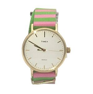 Timex Fairfield TW2P91800 Gold Tone Watch Nylon Pink Green NATO Strap New